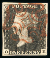 1840 1d Black Pl.3 OE With Neat Orange-red MC And Partial "Newent / 117" Mileage Mark - Collections