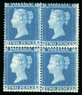 1855 2d Blue Pl. 5 DA/EB Mint O.g. Block Of Four Showing Major Re-entry On DB - Collections