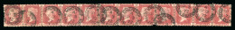 1864-79 1d Red Pl.144 LA-LL Complete Row Of 12 Neatly Cancelled By Manchester Cds In Black - Collections