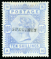 1883-84 10s Cobalt KH On Blued Paper, Overprinted "SPECIMEN" (type 9), Large Part O.g. - Collections