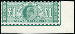 1902 £1 Green, Mint Example From The Lower Right Corner Of The Sheet - Collections