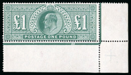 1911 £1 Deep Green Mint N.h. Example From The Lower Right Corner Of The Sheet - Collections