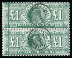 1911, £1 Deep Green Used Vertical Pair, Neatly Cancelled By Two Guernsey Cds - Collections