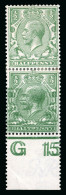 1912-14 1/2d Green, A Vertical Pair From Foot Of The Sheet With "G15" Control Showing Variety Partial Double Print - Collections