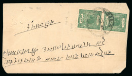 1933-47 Close Setting 1/2a Blue-green Vertical Pair Tied To Cover - Andere & Zonder Classificatie