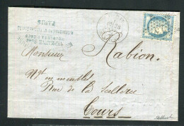 Rare Lettre De Paris Pour Tours ( 1876 ) Avec Un N° 60 - Etoile 23 & Cachet à Date Paris R. Aligre - 1849-1876: Période Classique