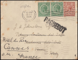 EN 5 - 12/2/1934 - Letter Sent From Jamaica To Italy And France. Shipping French Mail. Mixed Postage. - Jamaica (...-1961)