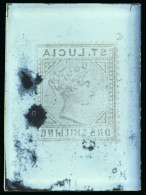 St Lucia – 1885 1s, Three Glass Support Clichés, 13 Items - Collections (sans Albums)