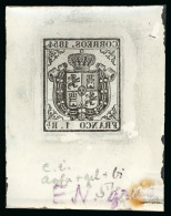 Spain – 1854 Coat Of Arms, 4c, 1r, Four Items, Incl. Three Glass Support Clichés In Different Shades And One Trial Expos - Collections (sans Albums)