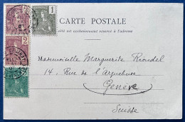 Carte Postale INDOCHINE N°24, 25 Paire & 27 Oblitérés Dateur SAIGON CENTRAL/COCHINCHINE 17 MAI 1907 Pour GENEVE / SUISSE - Covers & Documents