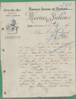 13 Aix En Provence Marius Julien Fabrique Aixoise De Papiers Séchés à L' Air Confetti Serpentins 05 07 1905 - Printing & Stationeries
