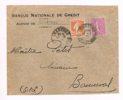 28 CHARTRES Lettre De La BNC Avec Semeuse Camée 25c & Lignée 75c  410 - 1906-38 Semeuse Camée