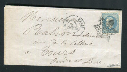 Belle Lettre De Paris Pour Tours ( 1870 ) Avec Un N° 29 - Cachet Etoile 5 R. De Bondy - 1849-1876: Classic Period