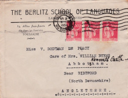 1934--lettre De TOULOUSE-31 Destinée à ABBOTSHAM (Angleterre) Type Paix ( X3)  Sur Lettre,cachet--Berlitz School - 1921-1960: Modern Period