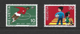 Switzerland 1969 20c Children With Soccer Ball + 1970 10c Heading Football Singles Both MNH - Ungebraucht