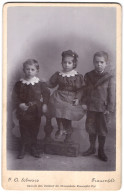 Fotografie F. A. Schwarz, Frauenfeld, Am Bahnhof Der Strassenbahn, Portrait Drei Kinder In Anzügen Und Kleid  - Anonymous Persons