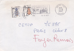 1987--lettre TAXEE De REIMS-51  Pour PARIS..cachet + Timbres Taxes Insectes   5F50 - 1961-....