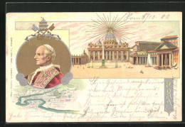 Lithographie Rom, Petersplatz Mit Dom, Konterfei Papst Leo XIII.  - Popes
