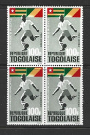 Togo 1965 Soccer Player With Togo & Congo Flags 100 Fr Airmail Block Of 4 MNH - Ungebraucht