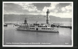 AK Lindau /Bodensee, Hafenpartie Mit Motorschiff Deutschland  - Autres & Non Classés