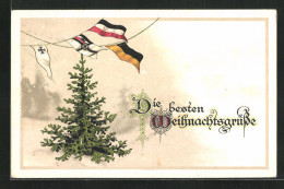 AK Weihnachtsgruss Mit Tannenbaum Und Fahnen  - Guerre 1914-18