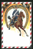 AK Kavallerist Bei Einem Ritt Mit Flagge Auf Dem Pferd, Hufeisen Und Wappenadler  - Guerre 1914-18