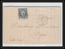 1463 Rhone Cérès N°60 T1 Gc 2145 Lyon Pour Dijon Bourgogne 8/7/1875 LAC Lettre Cover France - 1849-1876: Période Classique