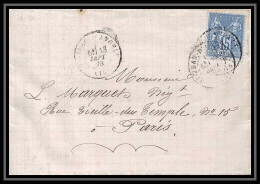 0194 Charente-Maritime Saint-Jean-d'Angély Sage 13/9/1878 Convoyeur Bordeaux Paris LAC Lettre Cover France - Poste Ferroviaire