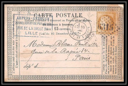 1599 Nord Cérès N°55 Gc 6315 Lille Pour Paris 16/12/1874 Carte Postale Précurseur France 1 - 1849-1876: Classic Period