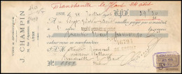 51176 Entete Vins Wine Champin Lyon Y&t N°345 Tasset 1904 Timbre Fiscal Francheville Le Haut Fiscaux Sur Document - Briefe U. Dokumente
