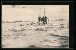 AK Britisches U-Boot HM Navy Nr. 5 Mit Der Besatzung Auf Deck  - Guerre