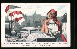 Künstler-AK Prag, Visitate La Fiera Campionaria Internazionale 1923, Frau In Tracht  - Exhibitions