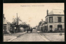 CPA Mignères, La Place Et Rue De La Gare  - Autres & Non Classés