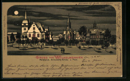 Mondschein-Lithographie Wilhelmshaven, Rathaus, Elisabeth-Kirche U. Post  - Wilhelmshaven