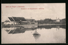 AK Stegen Am Ammersee, Blick Vom See Mit Kleinem Segelboot Auf Gasthof Und Brauerei Schreyegg  - Autres & Non Classés