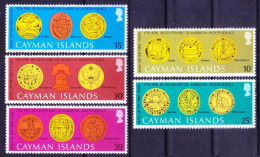 Cayman Islands 1976 MNH 5v, Seals Coins Emblems Money On Stamps - Coins