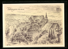 Künstler-AK Tübingen /Neckar, Ortsansicht Mit Kirche  - Tuebingen