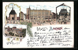 Lithographie Aachen, Ortsansicht Mit Rathaus  - Aken