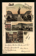 Lithographie München, Bavaria Und Ruhmeshalle, Der Glaspalast, Karlstor  - Muenchen