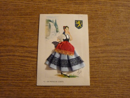 Carte Brodée "En Franche Comté" - Jeune Femme Costume Brodé/Tissu - 10,5x15cm Env. - Embroidered