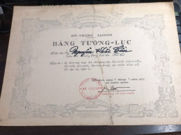 SOUTH Vietnam Sells Paper Certificate Of Merit During The Republic Of Vietnam Period-certificate Of Entry And Exit Certi - Other & Unclassified