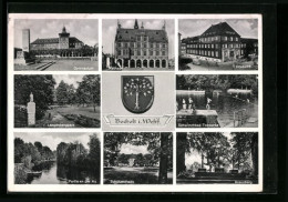 AK Bocholt /Westf., Gymnasium, Langenbergpark, Schützenhaus, Rathaus, Postamt, Kreuzberg  - Bocholt