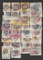 32 Timbres Chemin De Fer Oblit. + Cachet Bleu "Chemin De Fer International  De Malines- Terneuzen" S/ Fragments - Nord Belge