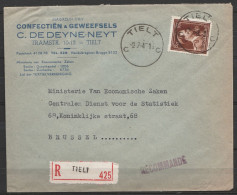 L. Recommandée Affr. N°695 Càd TIELT/-2-7-1945 Pour BRUSSEL - 1936-1957 Col Ouvert