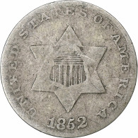 États-Unis, Silver 3 Cents, 1852, Philadelphie, Argent, TB - 2, 3 & 20 Cents