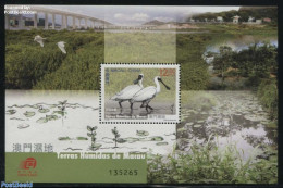 Macao 2015 Wetlands S/s, Mint NH, Nature - Birds - Water, Dams & Falls - Art - Bridges And Tunnels - Neufs