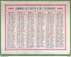 E3- CALENDRIER - ALMANACH 1902 DES POSTES & DES TELEGRAPHES - PETIT FORMAT -  ( 2 SCANS ) - Small : 1901-20