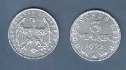 Allemagne 3 Mark 1922 A, KM# 29, Aluminium, Deutsches Reich, Anniversaire De La Constitution De La Weimar, - 3 Mark & 3 Reichsmark