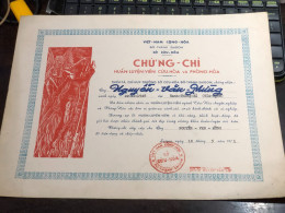 SOUTH Vietnam Sells Paper Certificate Of Merit During The Republic Of Vietnam Period-certificate Of Entry And Exit Certi - Autres & Non Classés