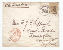 Inde 1878 Lettre Letter Cover  Bombay Via Brindisi Affranchissement Six Annas , Cachet Rouge Paid London - 1858-79 Kolonie Van De Kroon